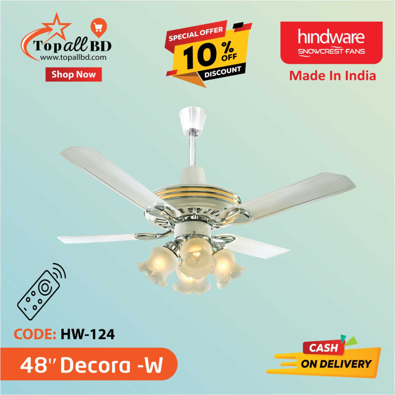 HINDWARE 48" DECORA CEILING FAN (GLOSSY WHITE WITH CHROME FINISH)
