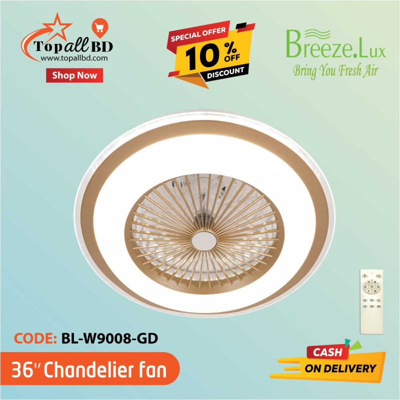 36'' BREEZE.LUX CHANDELIER CEILING FAN 3 BLADE BL-W9008-GD