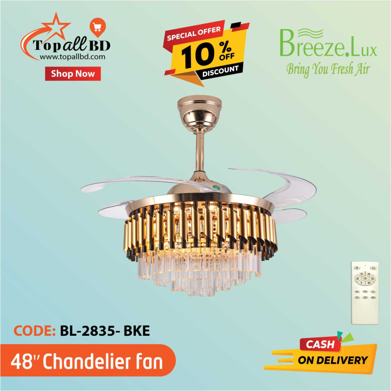48'' BREEZE.LUX CHANDELIER CEILING FAN 4 BLADE BL-2835-SG-BKE
