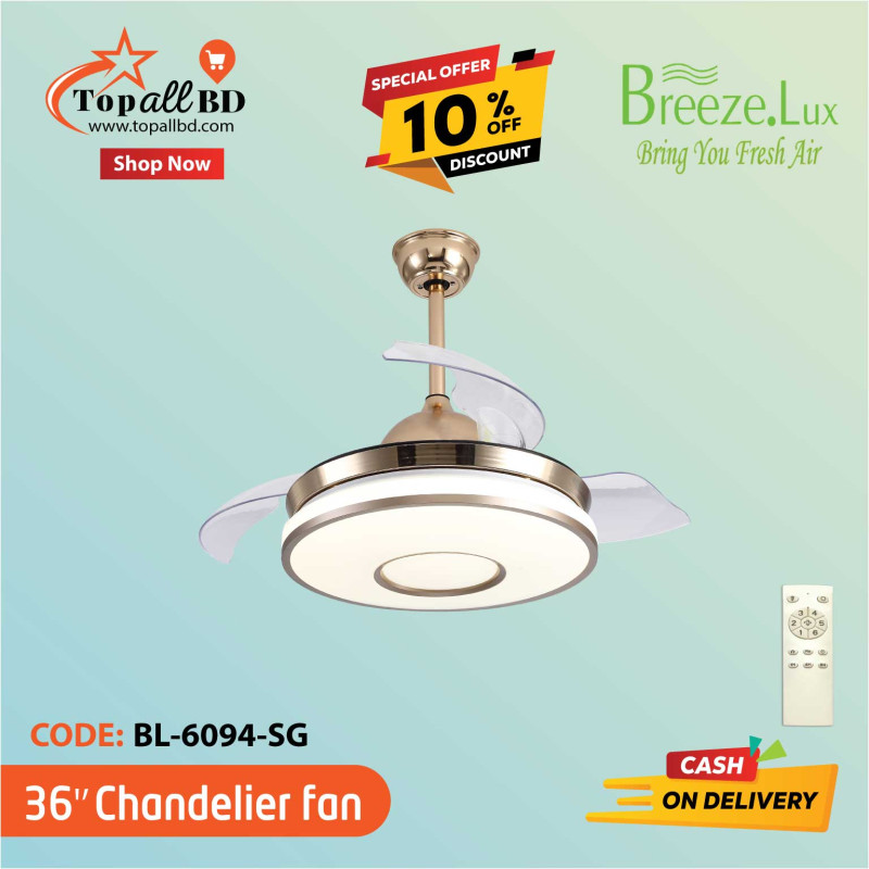 36'' BREEZE.LUX CHANDELIER CEILING FAN 4 BLADE BL-6094-SG