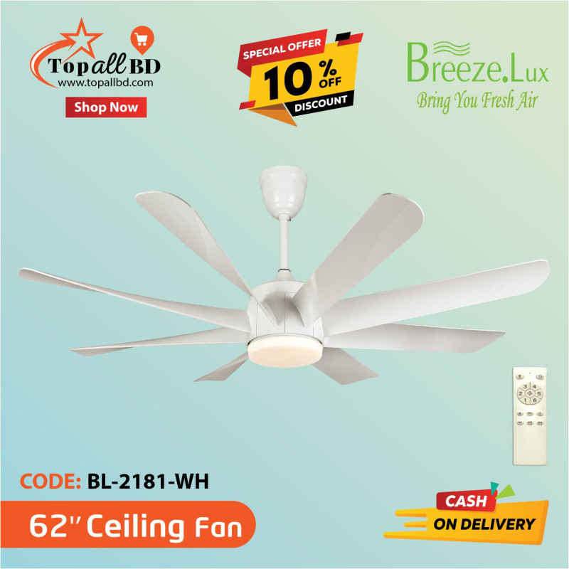 62'' BREEZE.LUX CEILING FAN 8 BLADE BL-2181-WH