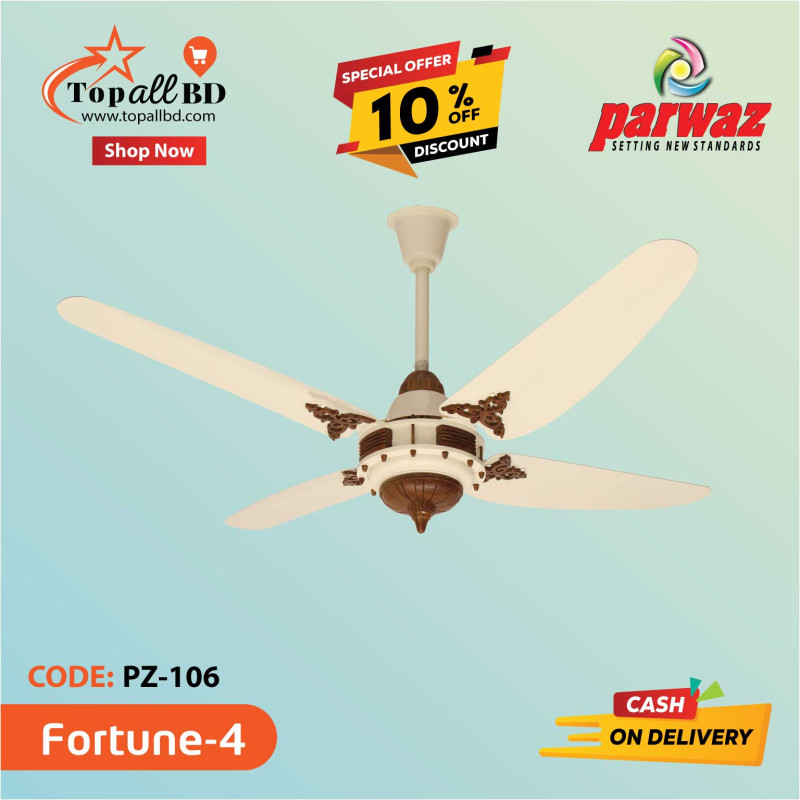 PARWAZ 56'' FORTUNE 4 BLADE CEILING FAN(OFF WHITE WOOD)