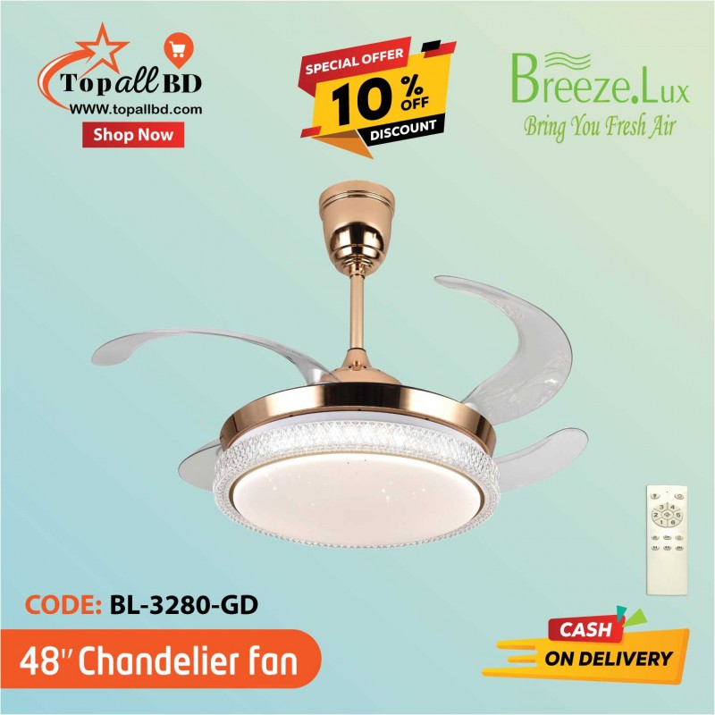 48'' BREEZE.LUX CHANDELIER CEILING FAN 4 BLADE BL-3280-GD