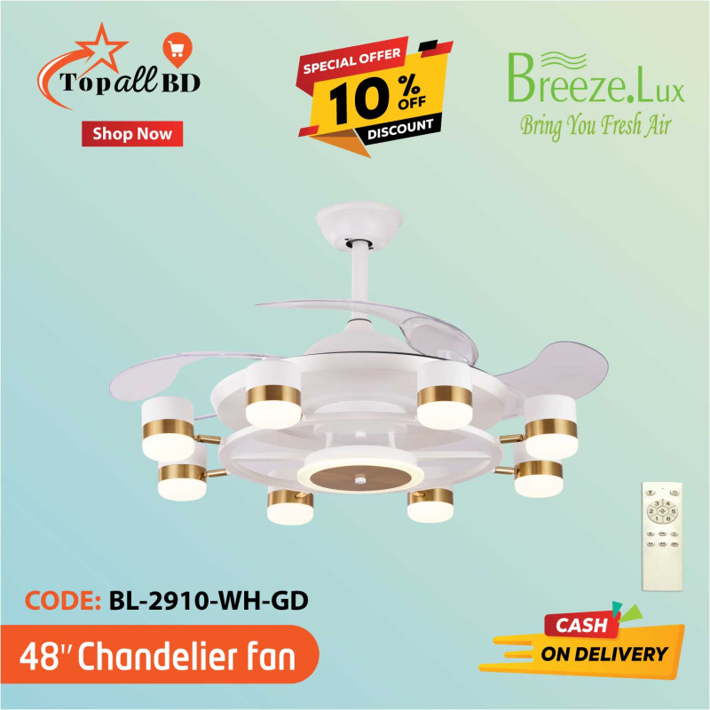48'' BREEZE.LUX CHANDELIER CEILING FAN 4 BLADE BL-2910-WH-GD