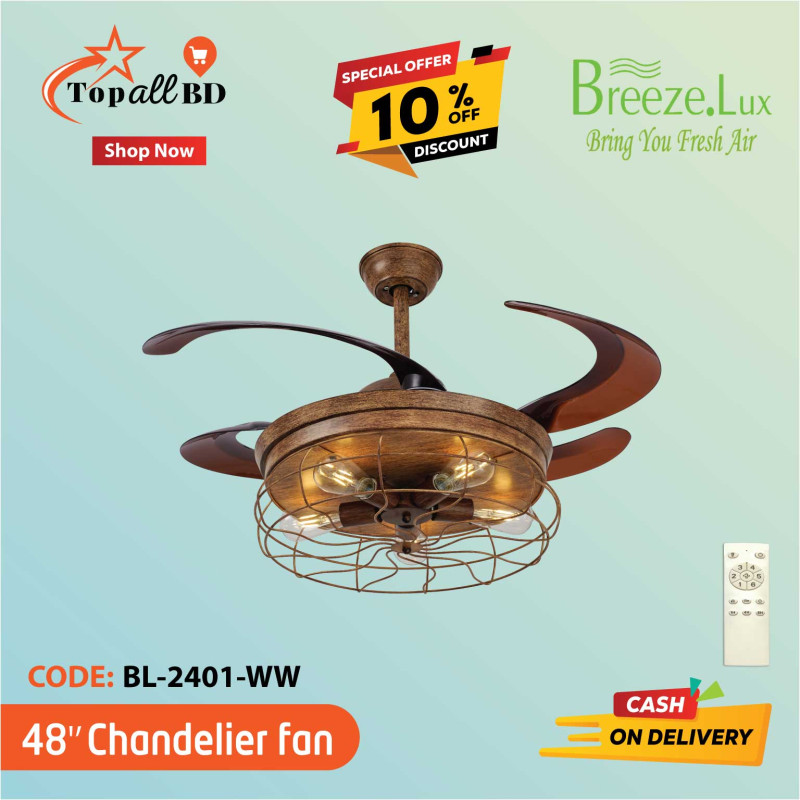 48'' BREEZE.LUX CHANDELIER CEILING FAN 4 BLADE BL-2401-WW