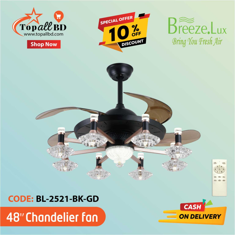 48'' BREEZE.LUX CHANDELIER CEILING FAN 4 BLADE BL-2521-BK-GD