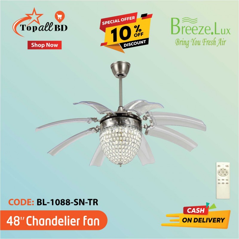 48'' BREEZE.LUX CHANDELIER CEILING FAN 4 BLADE BL-1088-SN-TR