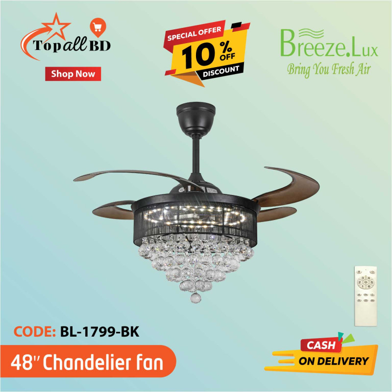 48'' BREEZE.LUX CHANDELIER CEILING FAN 4 BLADE BL-1799-BK