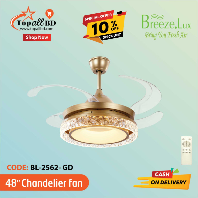 48'' BREEZE.LUX CHANDELIER CEILING FAN 4 BLADE BL-2562-GD