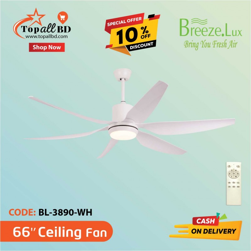 66'' BREEZE.LUX CEILING FAN 6 BLADE BL-3890-WH