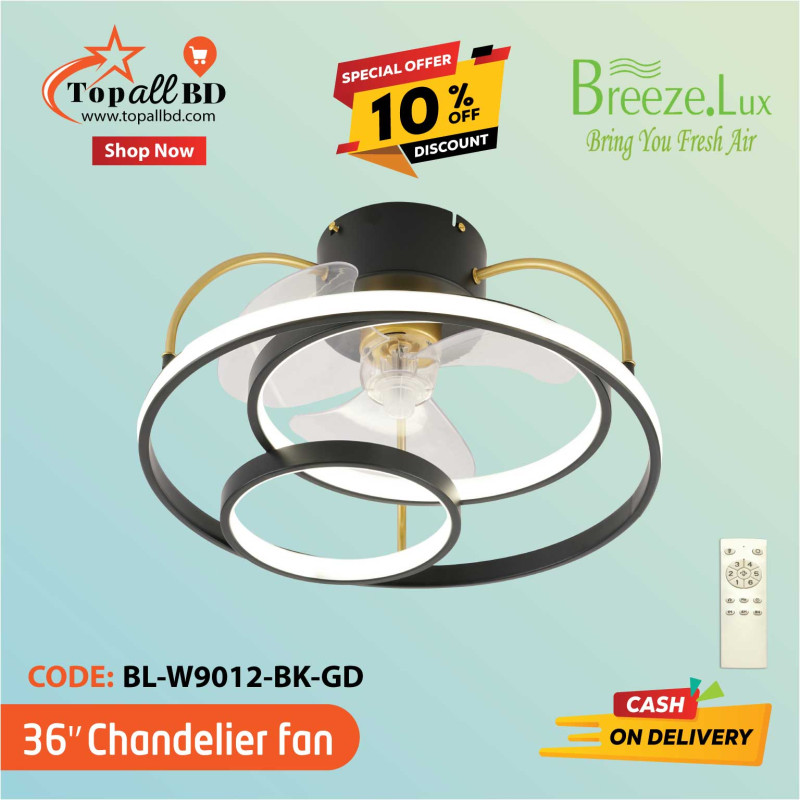 36'' BREEZE.LUX CHANDELIER CEILING FAN 3 BLADE BL-W9012-BK-GD