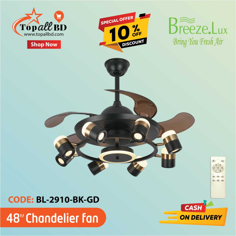 48'' BREEZE.LUX CHANDELIER CEILING FAN 4 BLADE BL-2910-BK-GD