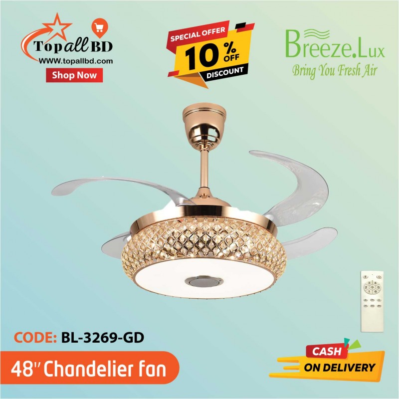 48'' BREEZE.LUX CHANDELIER CEILING FAN 4 BLADE BL-3269-GD