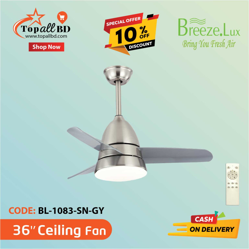 36'' BREEZE.LUX CEILING FAN 3 BLADE BL-1083-SN-GY