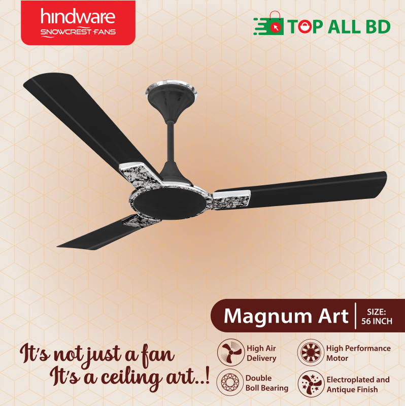 HINDWARE 56" MAGNUM ART CEILING FAN (GLOSSY BLACK WITH GRANITE FINISH)