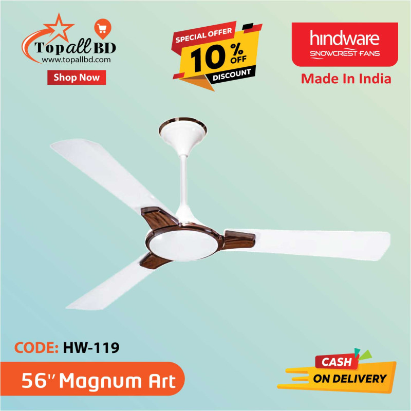 HINDWARE 56" MAGNUM ART CEILING FAN (PEARL WHITE WITH WALNUT WOOD FINISH)